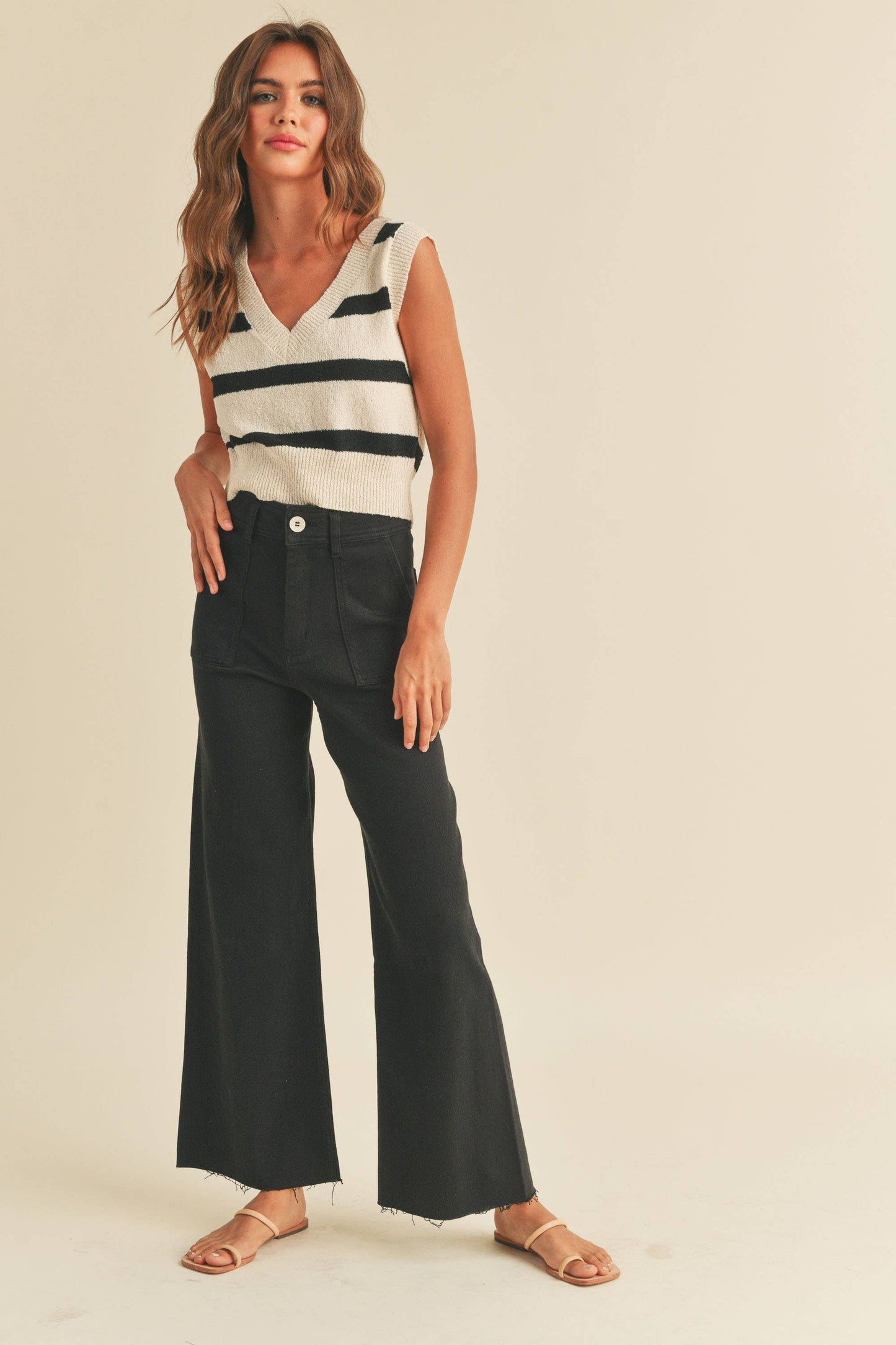 DYE AND WASH COTTON STRETCH WIDE LEG PANTS