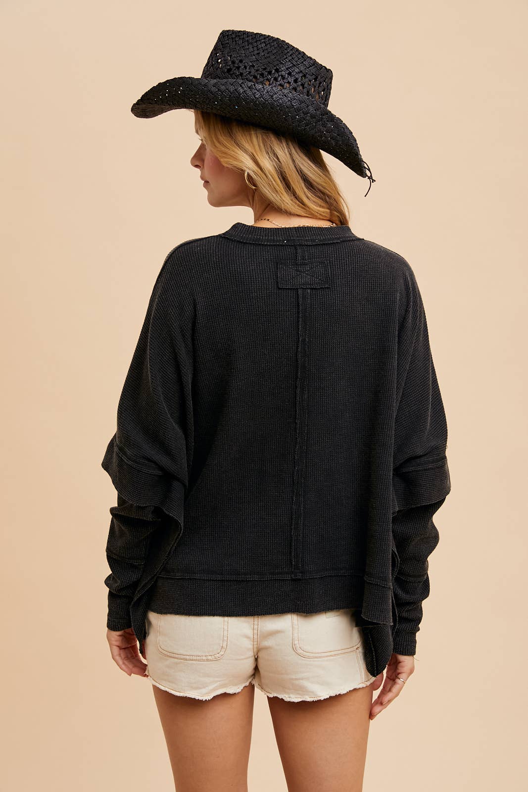 GARMENT WASHED CREW NECK TOP