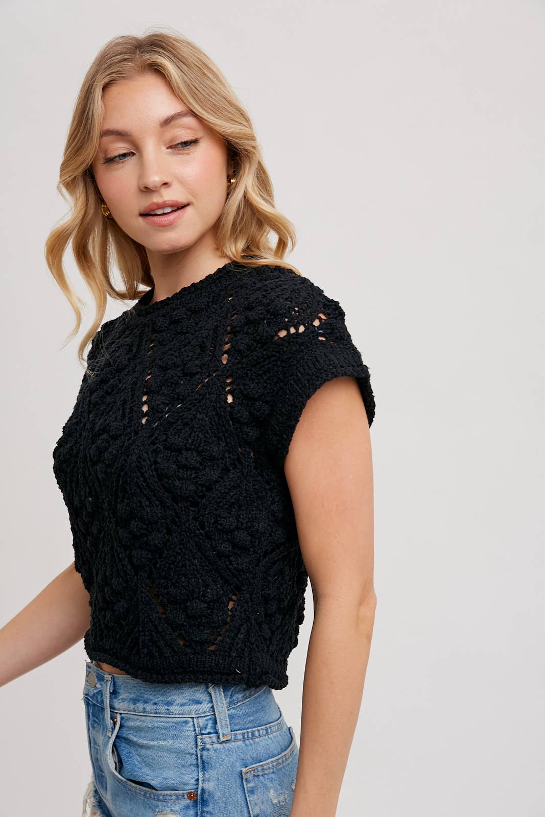 KNIT SWEATER SHORT SLEEVED PULLOVER