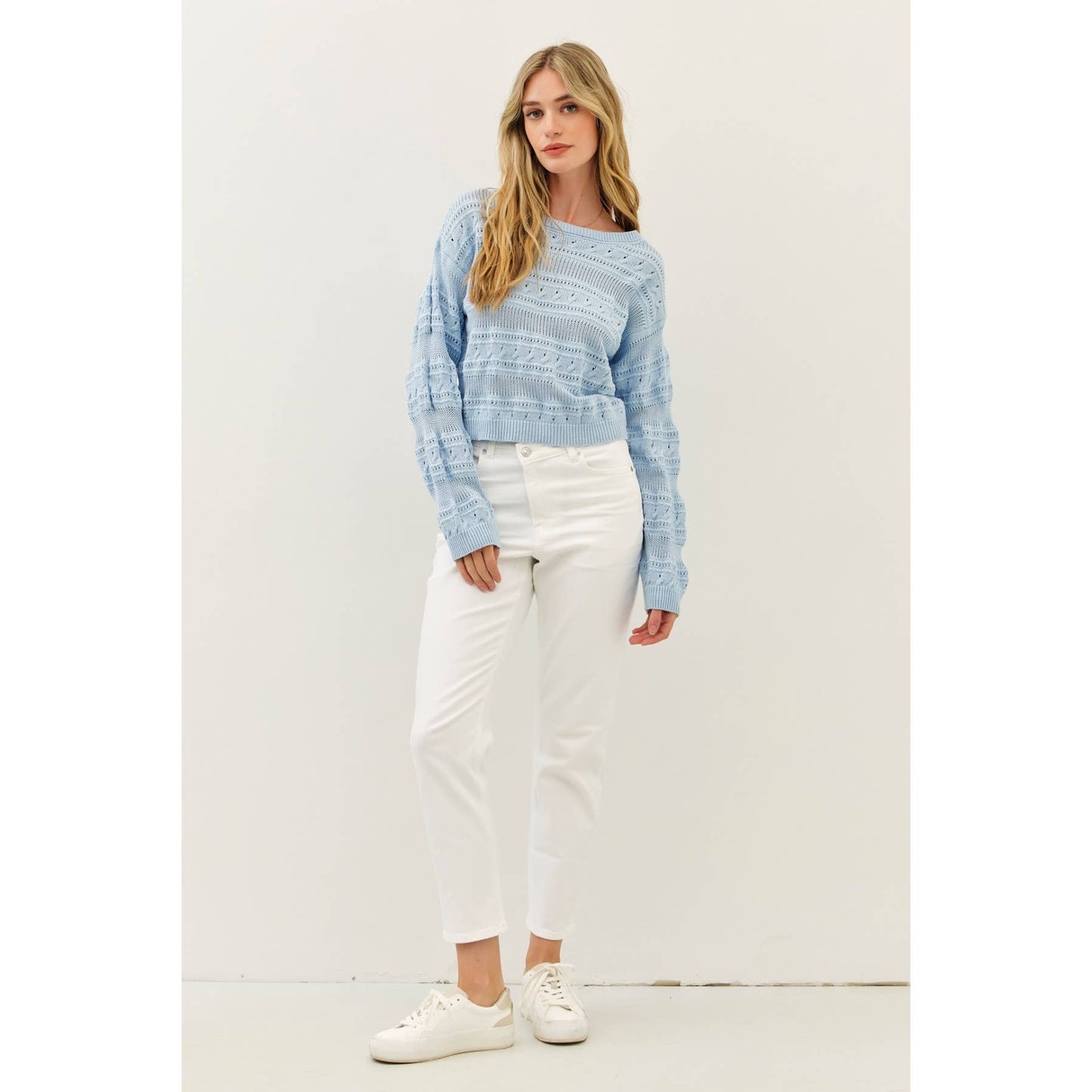 ROUND NECK SOFT COTTON CROCHET KNITTED SWEATER TOP
