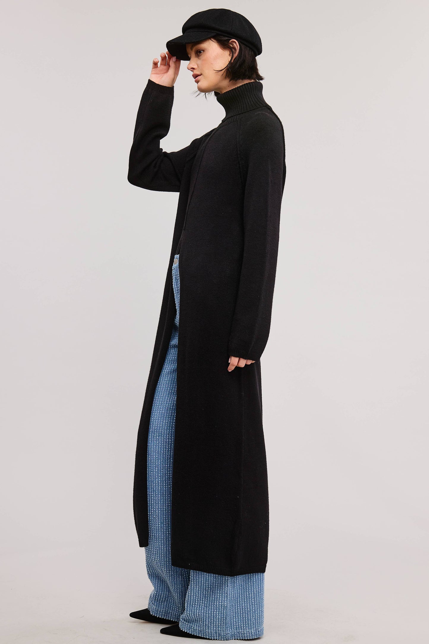 SEAM DETAIL TURTLENECK TUNIC SWEATER DRESS WITH SLIT