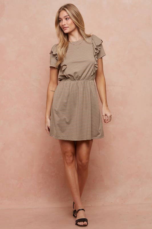 Short Sleeve Ruffle Knit Dress - 26938D