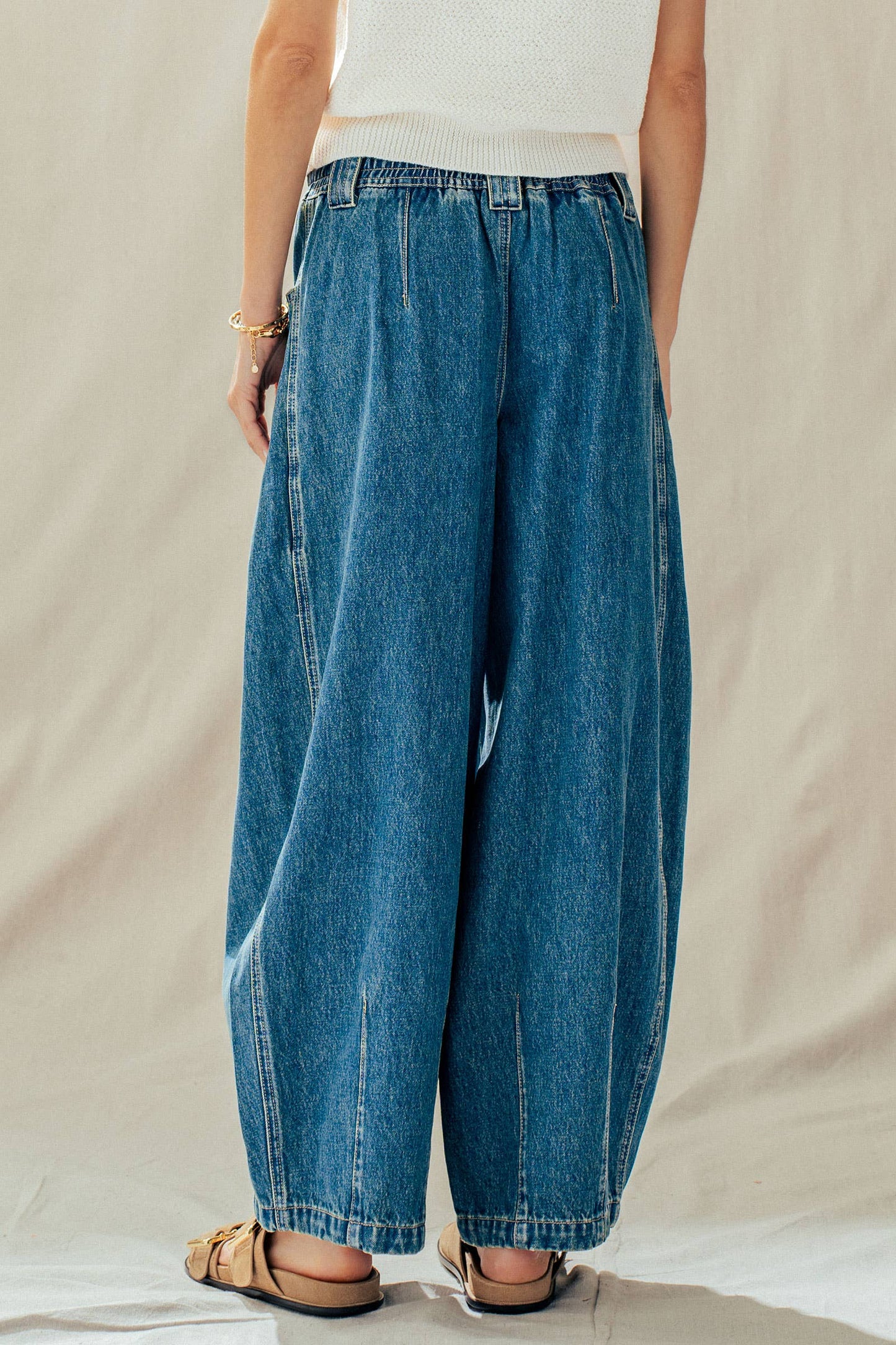 Rope Drawstring Balloon Pants Pleated Front