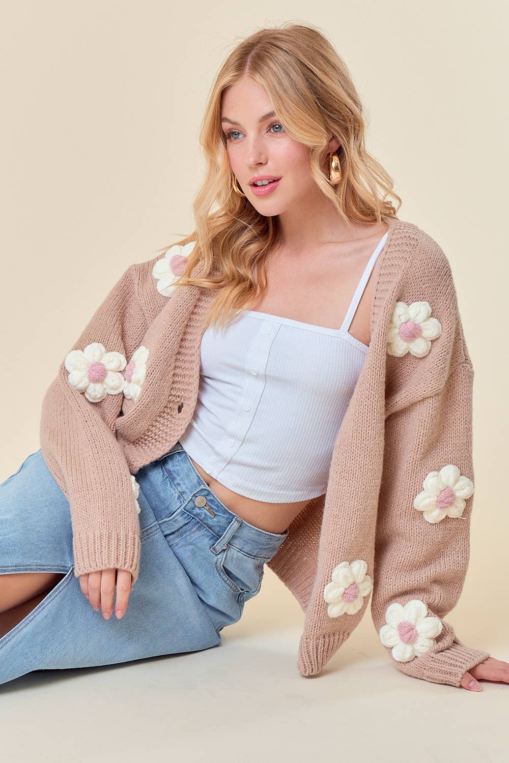 DROP SHOULDER FLOWER CARDIGAN - 1705C