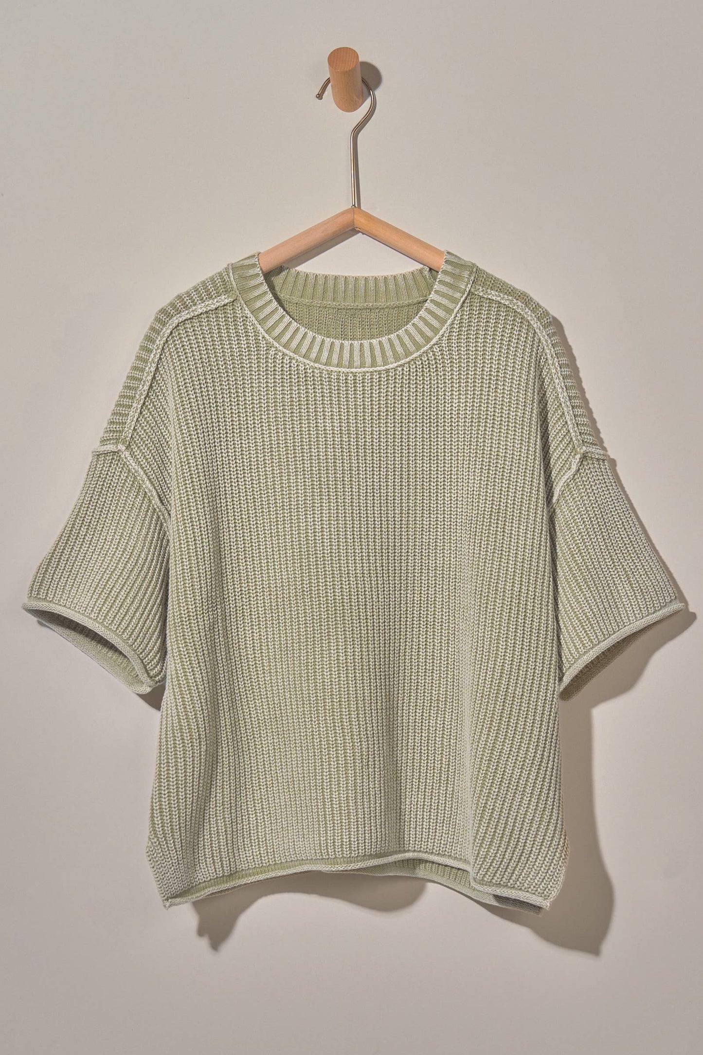 Mineral Wash Exposed Seam Short Sleeve Sweater
