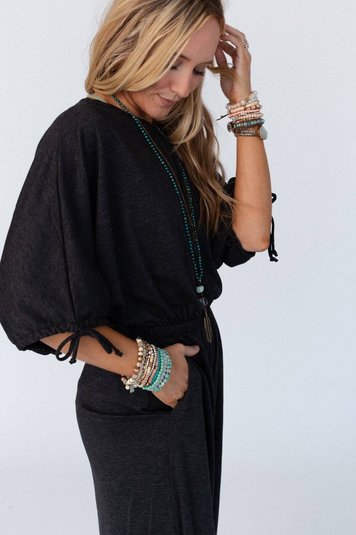 Carolina Comfy Wide Leg Jumpsuit - Charcoal