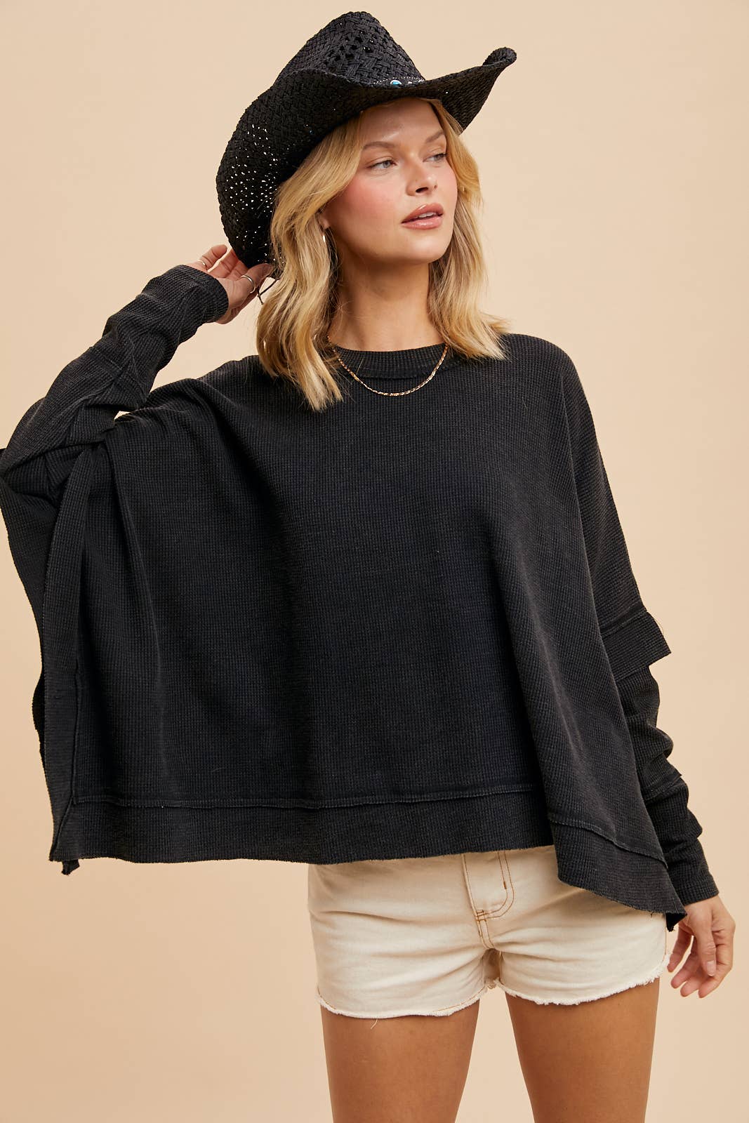 GARMENT WASHED CREW NECK TOP