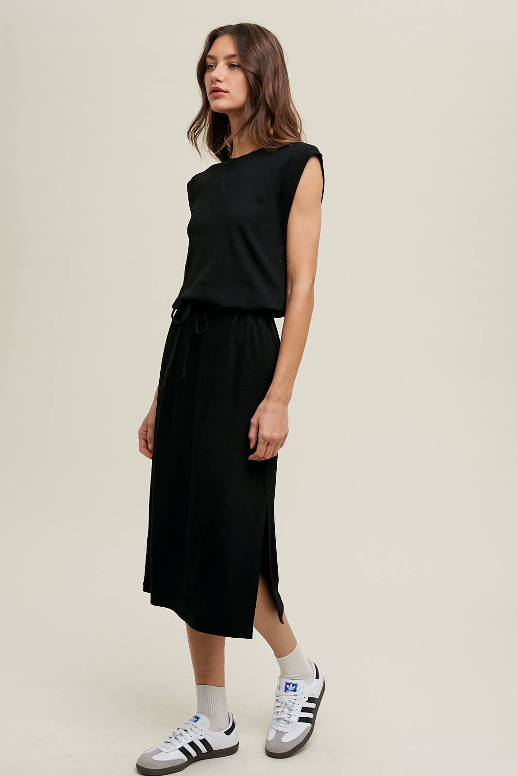 MUSCLE KNIT MIDI DRESS WITH DRAWSTRING / WL24-8856