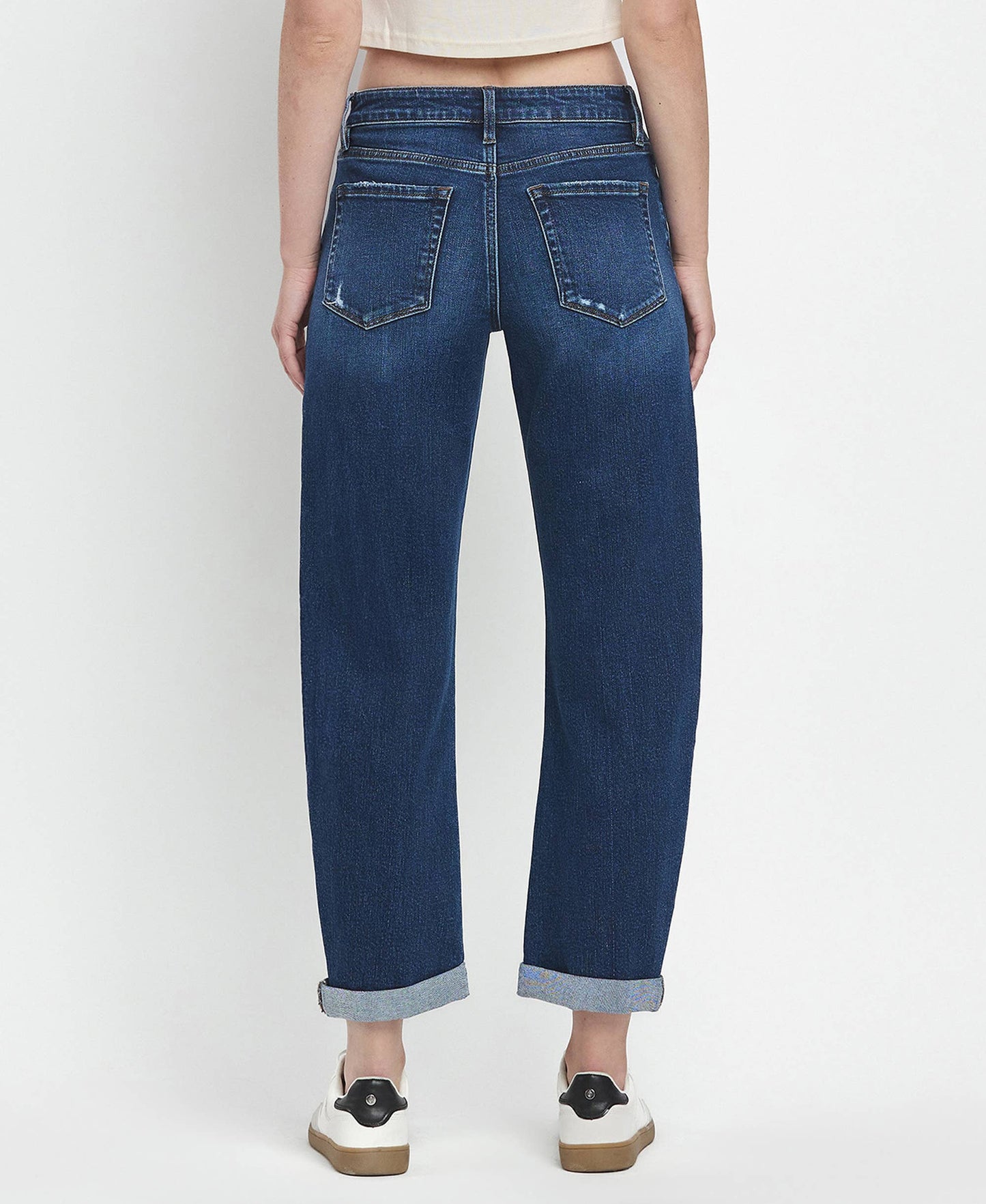 MID RISE DOUBLE CUFFED HEM BARREL LEG JEANS LV1490