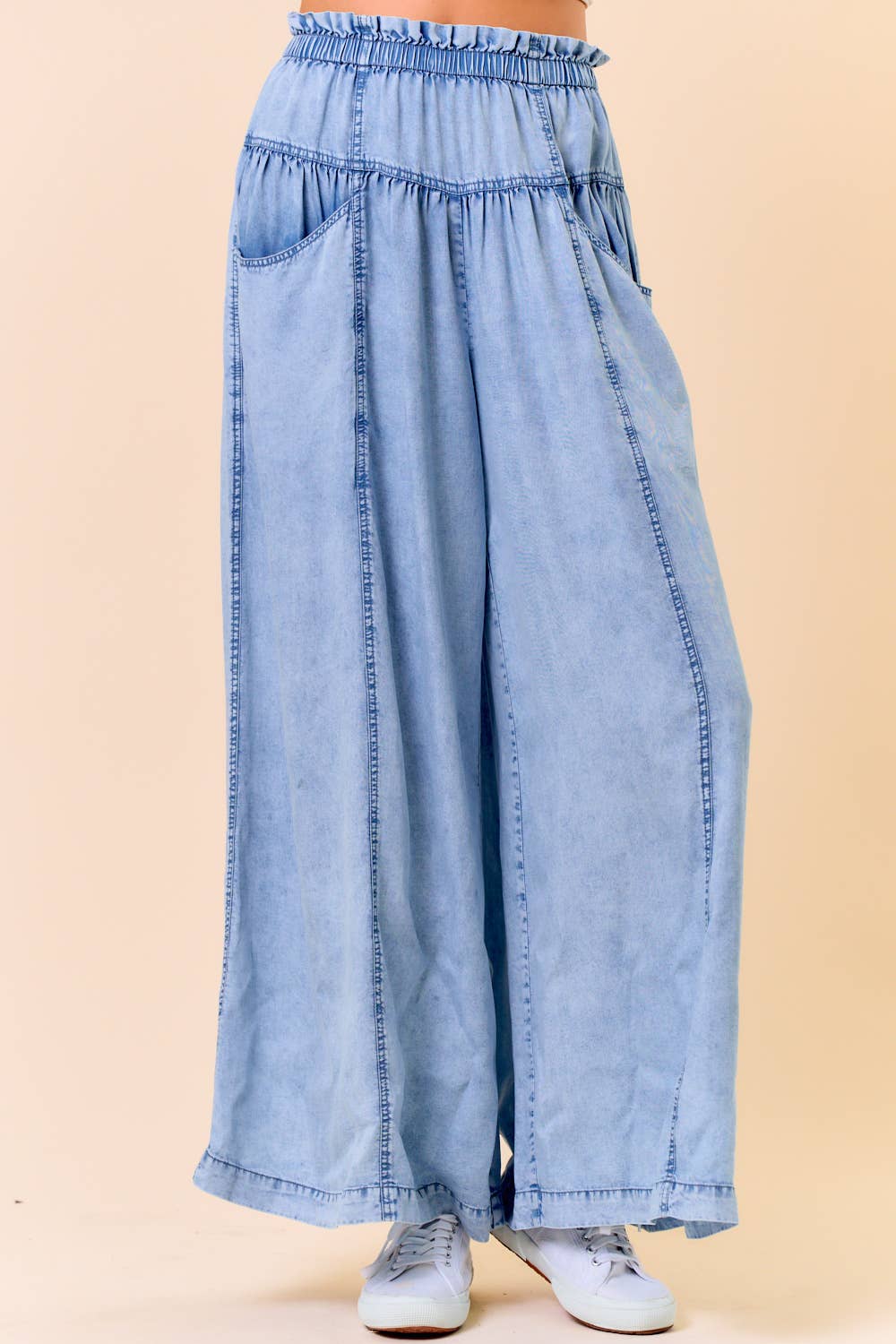TENCEL DENIM VOLUME WIDE-LEG PANT W/ SLANT POCKETS - 8823P