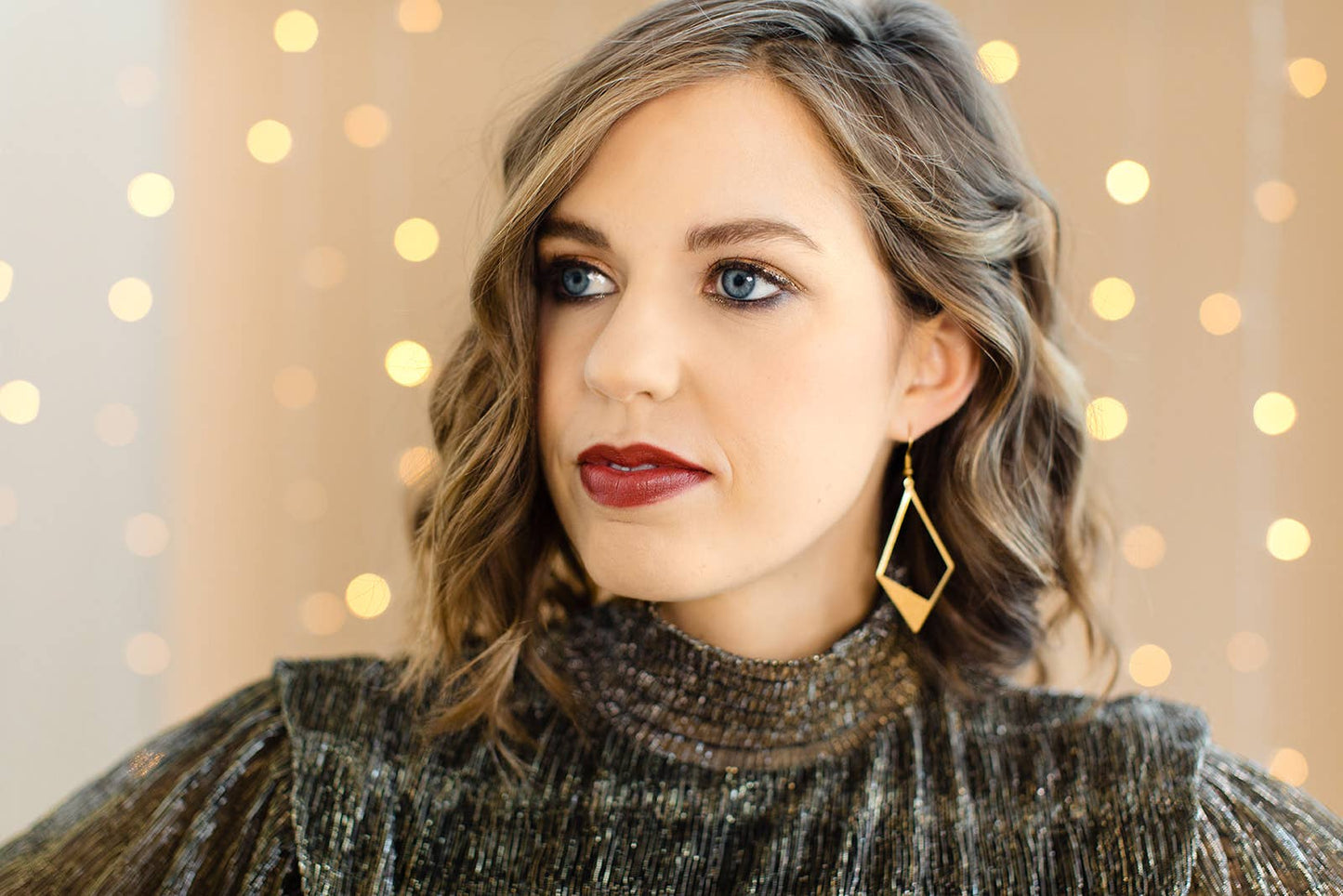 Brass Cut-Out Diamond Statement Earrings