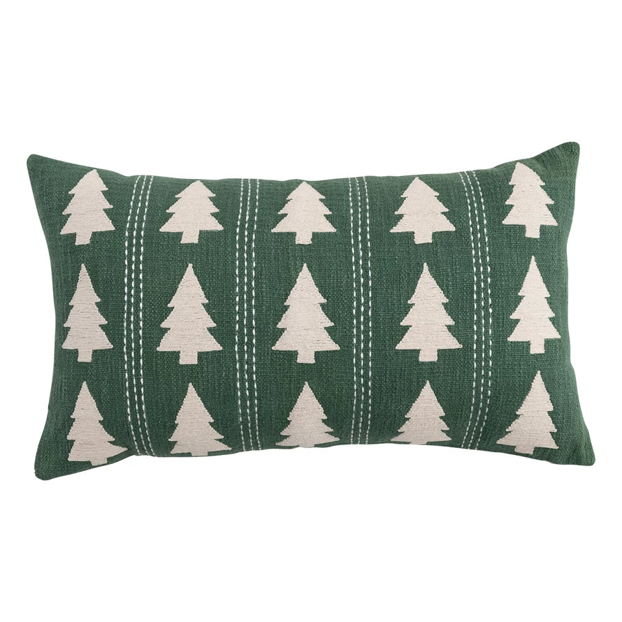 Lumbar Pillow with Trees Pattern, Embroidery & Stitching