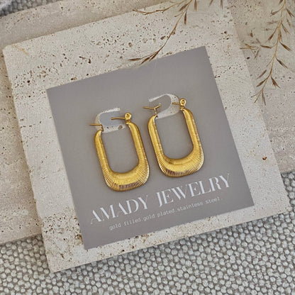 Textured Long Hoop Earrings lightweight stainless steel 