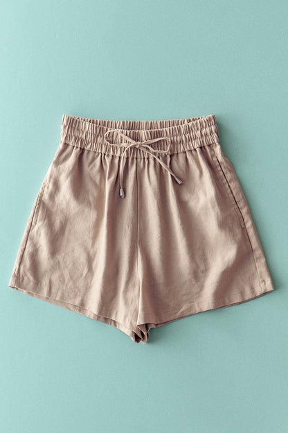 Linen Blend Elastic Waist Drawstring Shorts