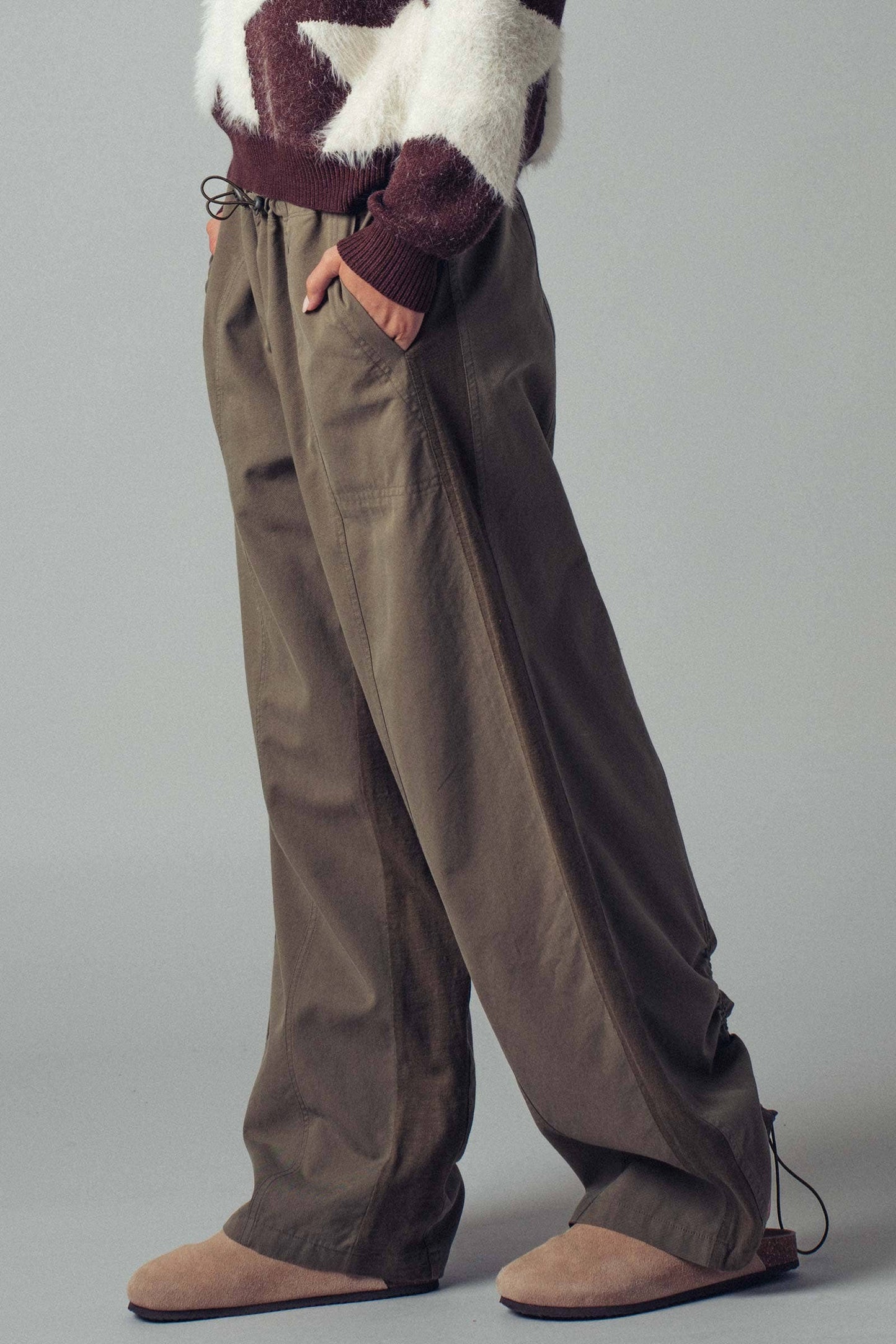 Drawstring Waist Wide-Leg Relaxed Pants