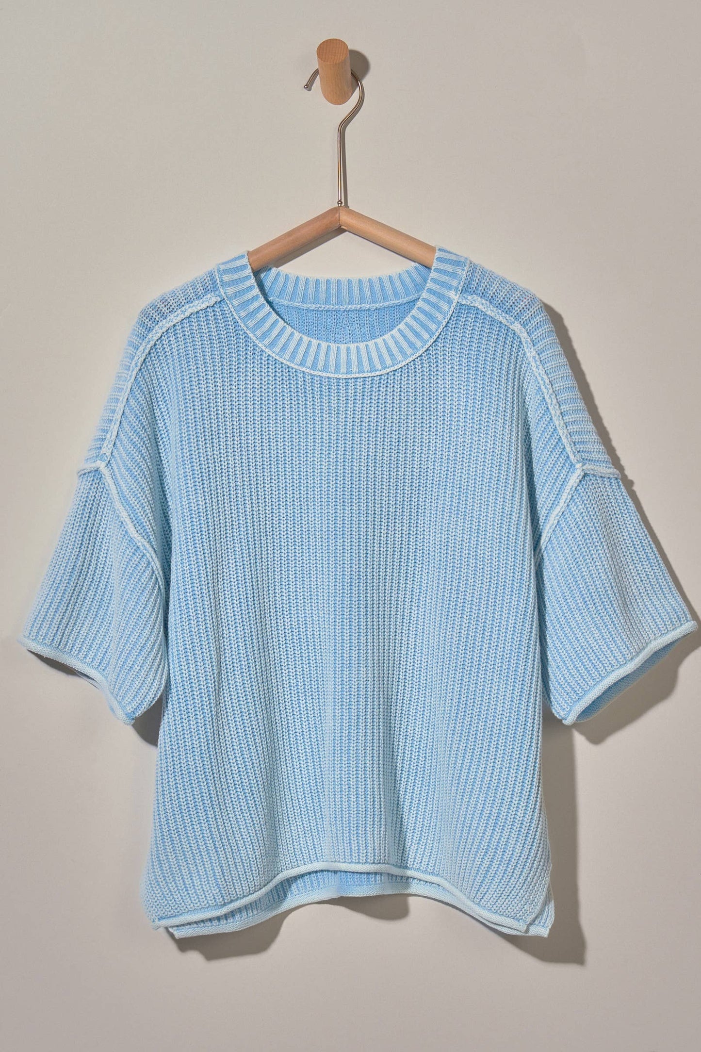 Mineral Wash Exposed Seam Short Sleeve Sweater