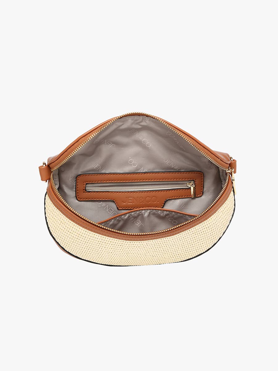 M2821 Nevaeh Straw Sling/Crossbody w/ Vegan Leather Contrast