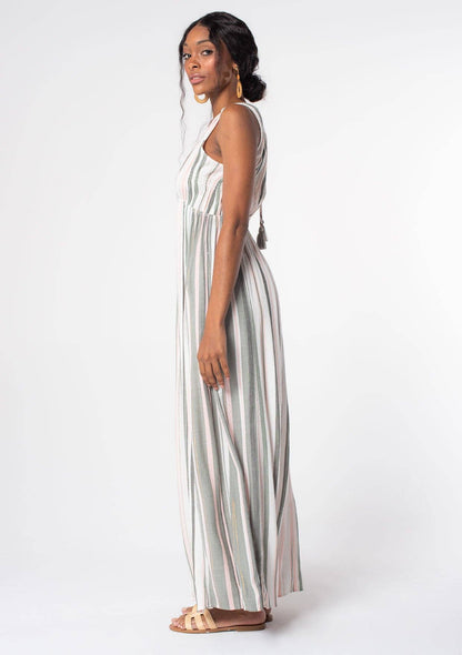 Striped Sleeveless V Neck Maxi Dress