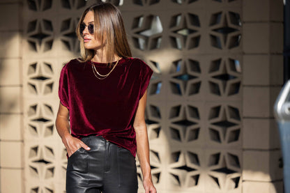 Velvet Ruched Shoulder Tee