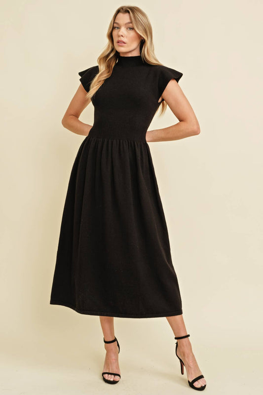 CSW11677A - MOCK NECK STRETCH WAISTBAND MAXI DRESS