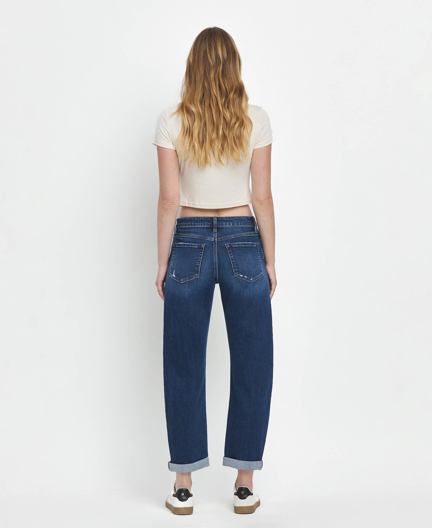 MID RISE DOUBLE CUFFED HEM BARREL LEG JEANS LV1490