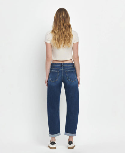 MID RISE DOUBLE CUFFED HEM BARREL LEG JEANS LV1490