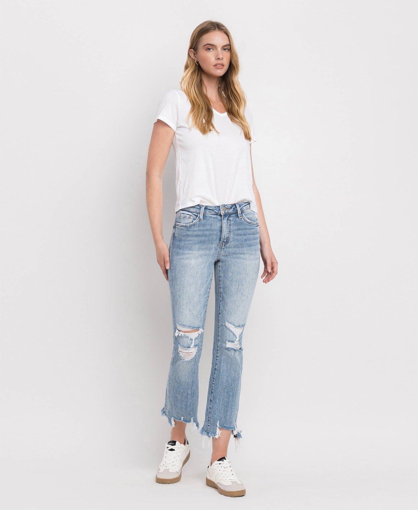 HIGH RISE LIGHT WASH CROP FLARE JEANS LV1003