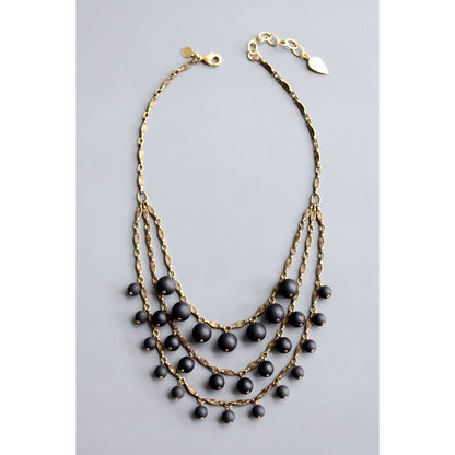 HYL316 Matte jet glass bib necklace