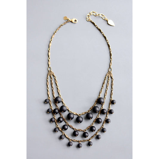HYL316 Matte jet glass bib necklace