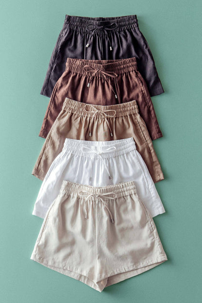Linen Blend Elastic Waist Drawstring Shorts