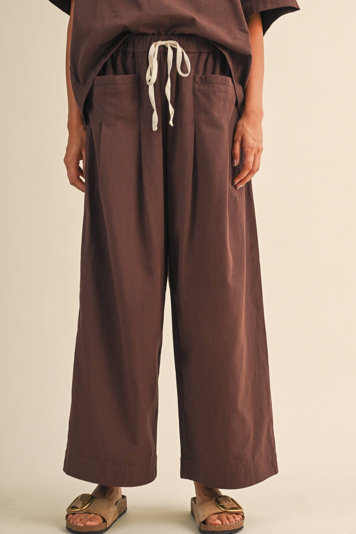 IST6073 RELAXED FIT TOP AND WIDE LEG CROPPED PANTS SET
