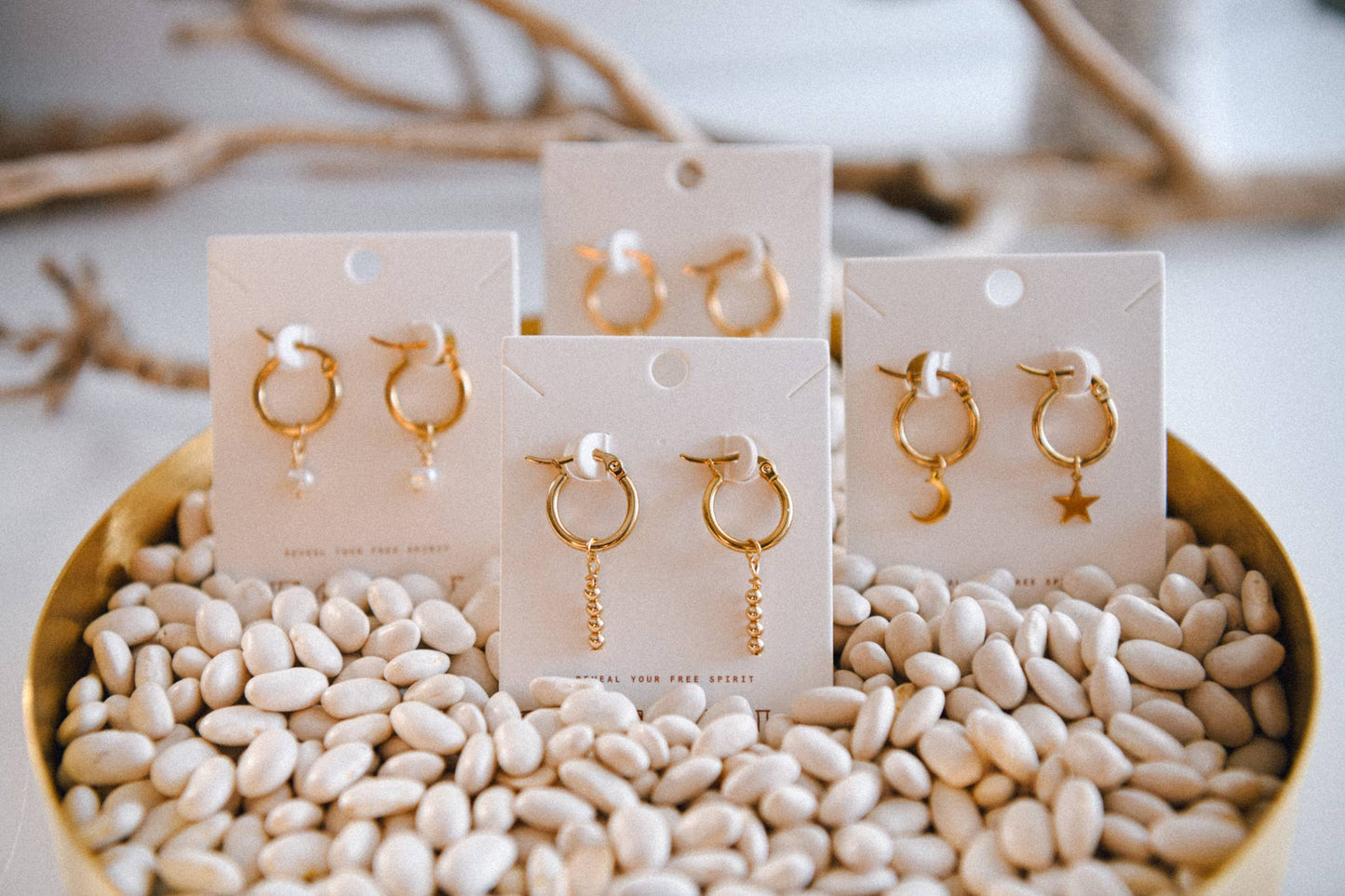Lunar Line Bar Pendant Hoop Earrings Stainless Steel