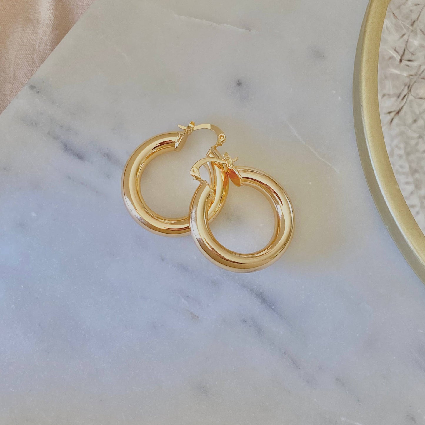 Thick Hoop Earrings 18k Gold Filled Chunky Jumbo