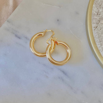 Thick Hoop Earrings 18k Gold Filled Chunky Jumbo