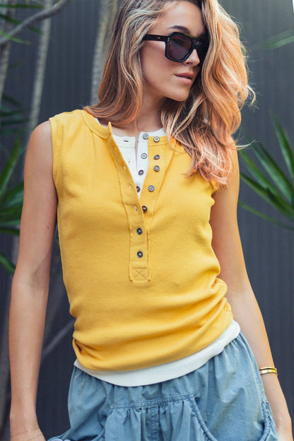 Raw Edge Ribbed Henley Tank