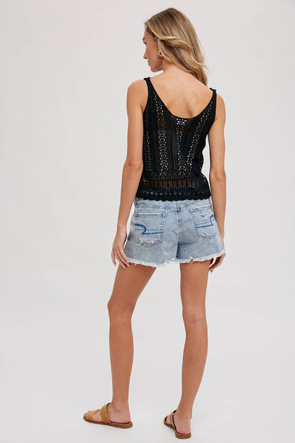 CROCHET SWEATER-KNIT SLEEVELESS TOP
