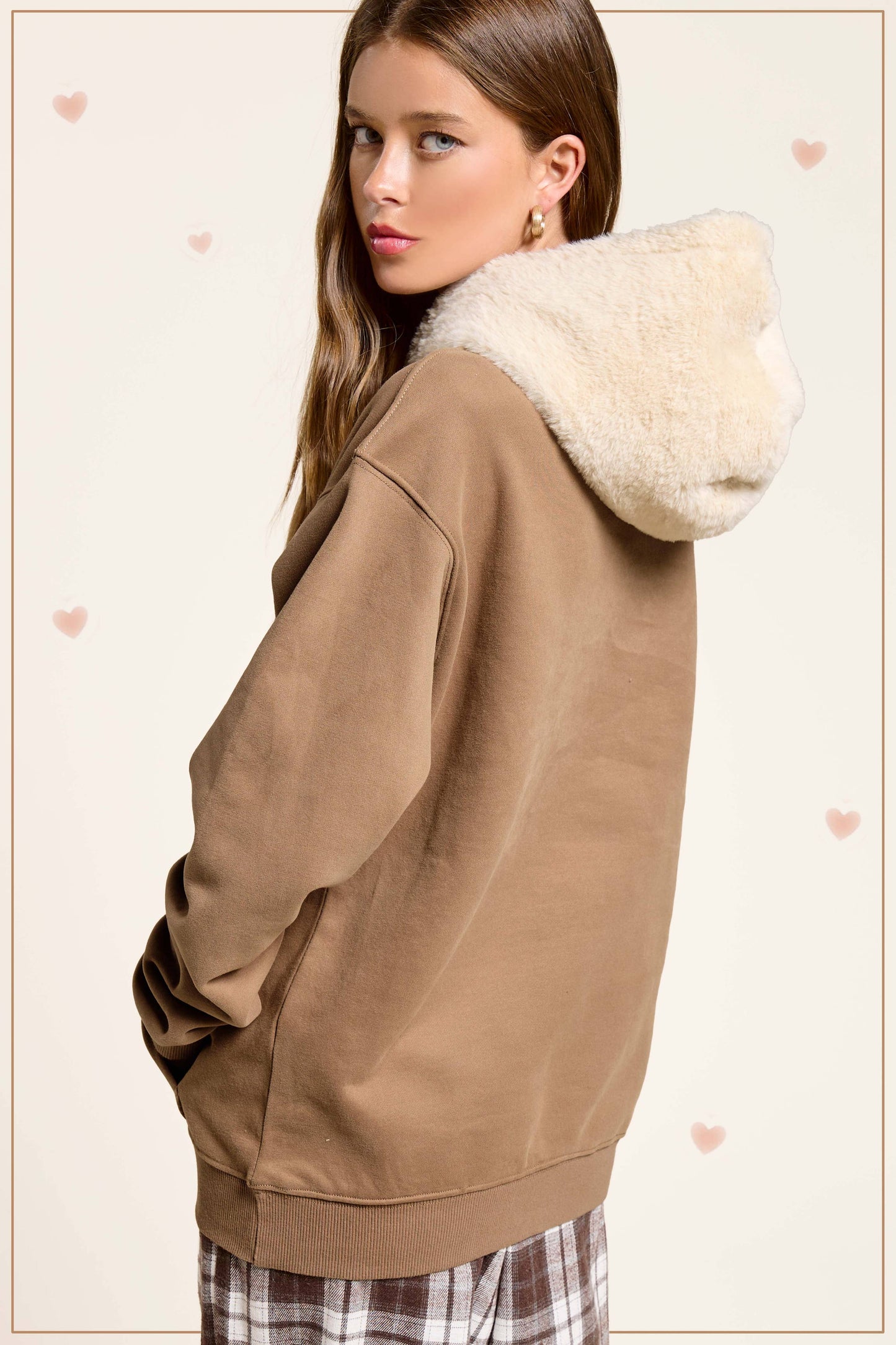 MDT7717-Cozy Fur Hooded Unisex Pullover Sweatshirt