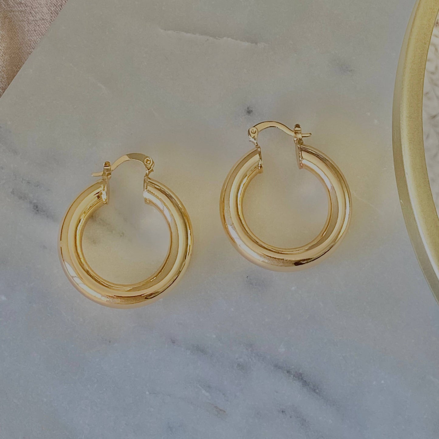 Thick Hoop Earrings 18k Gold Filled Chunky Jumbo