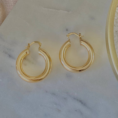 Thick Hoop Earrings 18k Gold Filled Chunky Jumbo