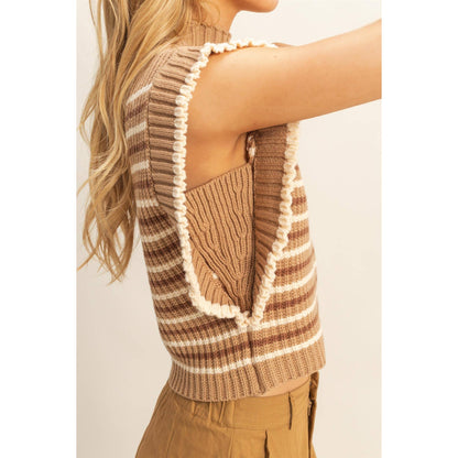 Chic Striped Mock Neck Sleeveless Sweater Vest