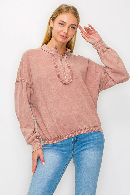 Mineral Wash Half-zip top HE5541T