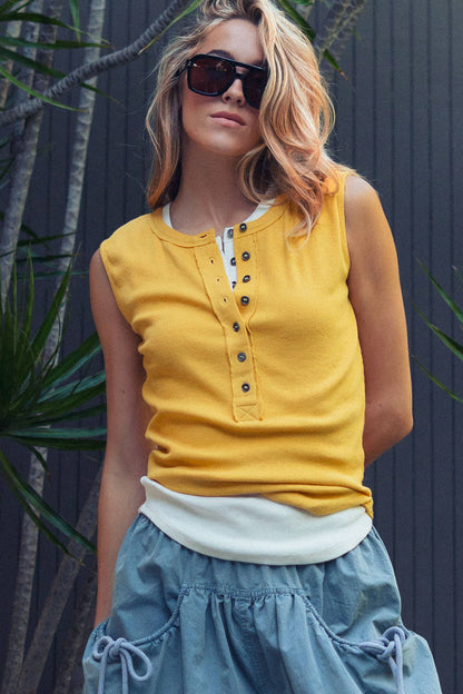Raw Edge Ribbed Henley Tank