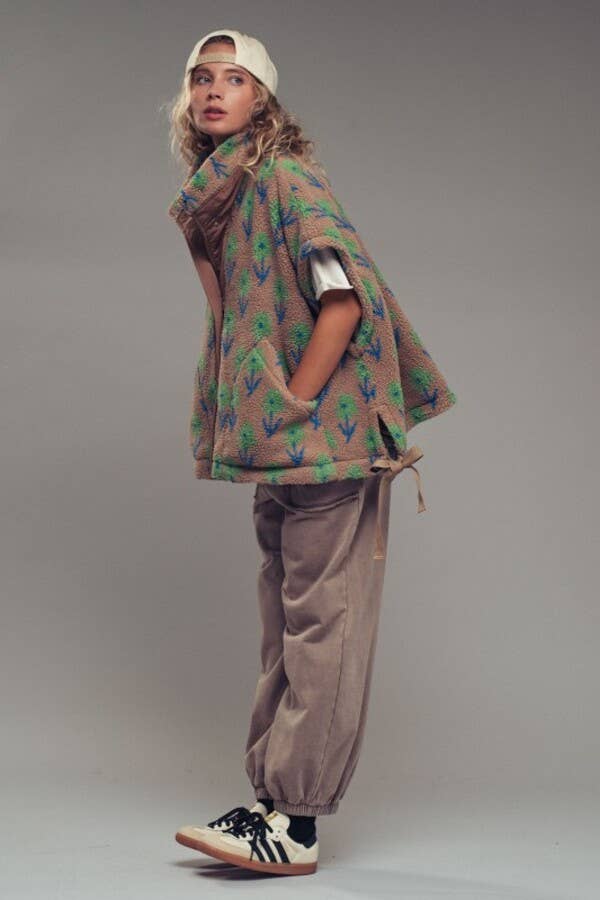 Floral Sherpa Oversize Vest