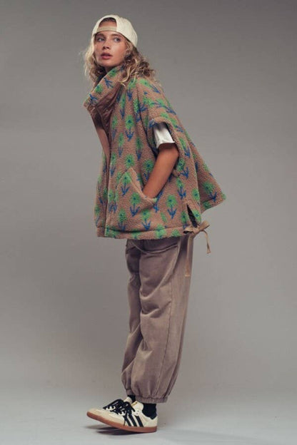 Floral Sherpa Oversize Vest