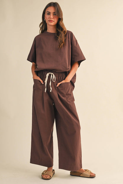 IST6073 RELAXED FIT TOP AND WIDE LEG CROPPED PANTS SET