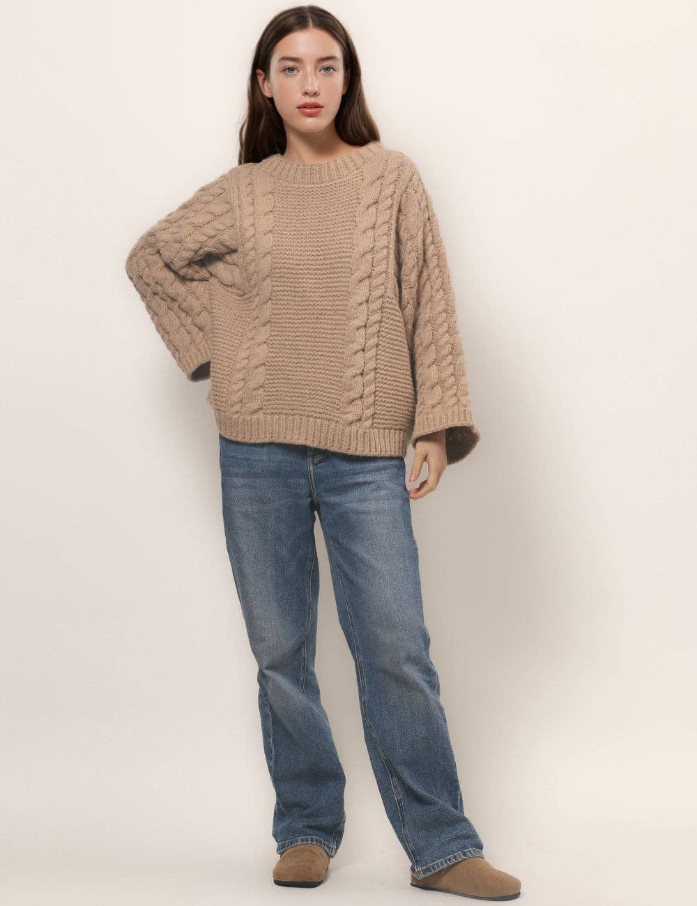 Round Neck Twist Loose Solid Color Sweater