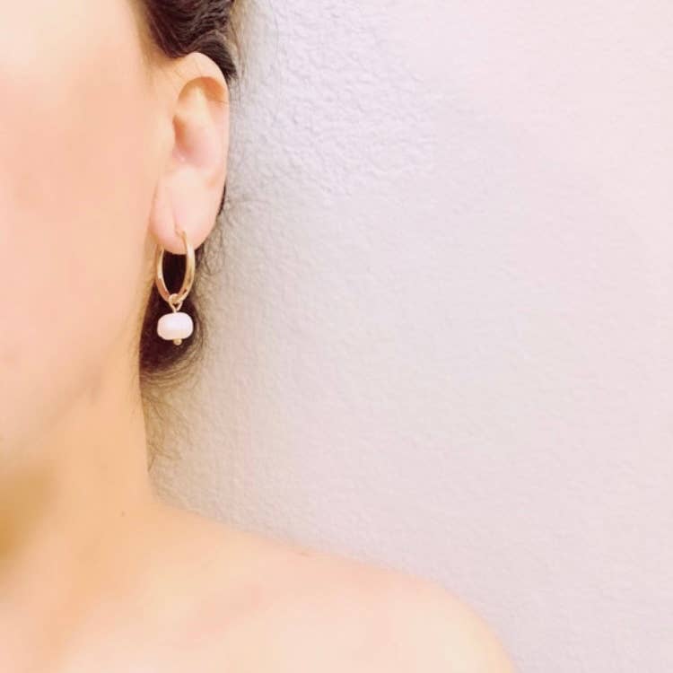 Water Pearl Hoop Earrings, pearl earrings, minimalist hoops