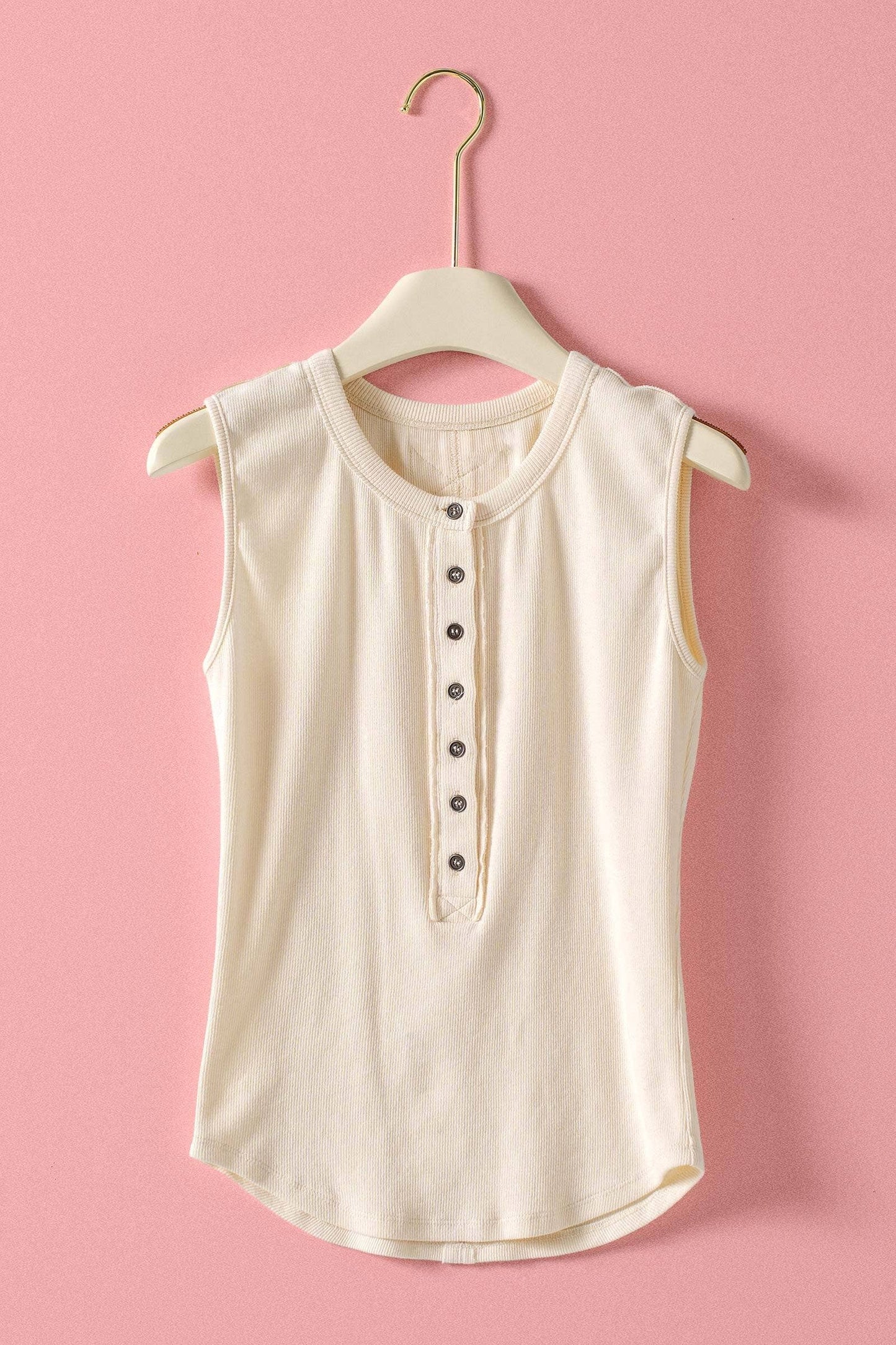 Raw Edge Ribbed Henley Tank