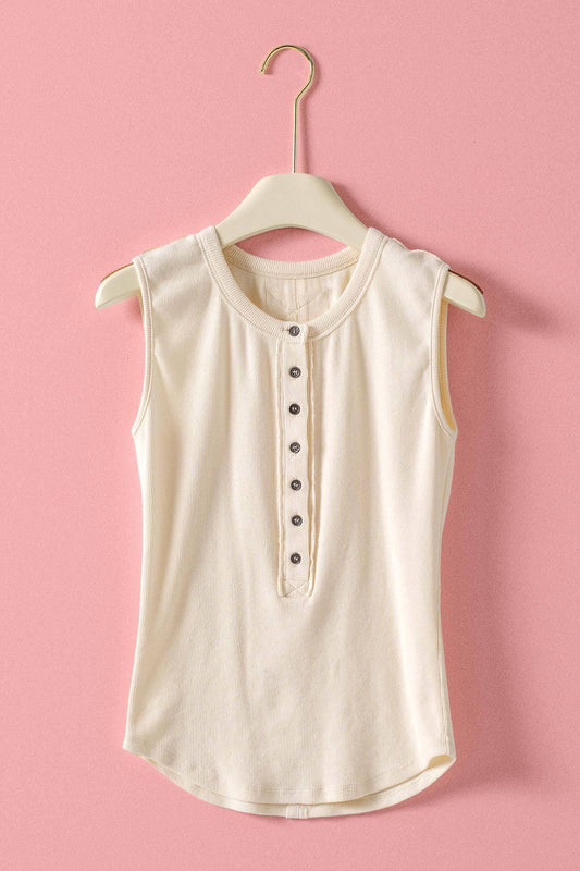Raw Edge Ribbed Henley Tank