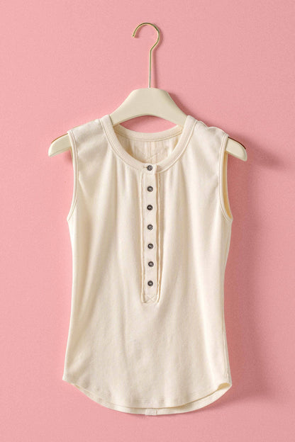 Raw Edge Ribbed Henley Tank